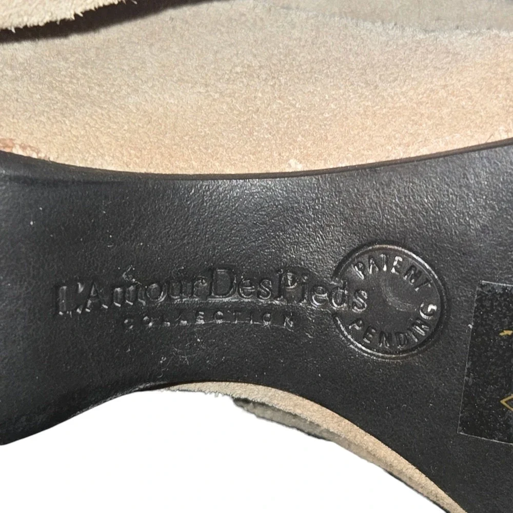 L'amour Des Pieds Odalys Boots Womens 7.5 Tan Suede Leather Tall Wedge Zip NEW